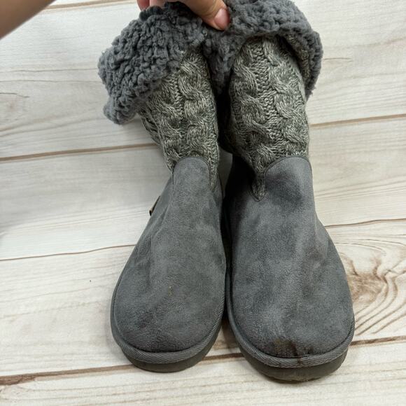 Muk Luks Gray Sherpa Lined Sweater Boots Size 9 - Picture 1 of 12